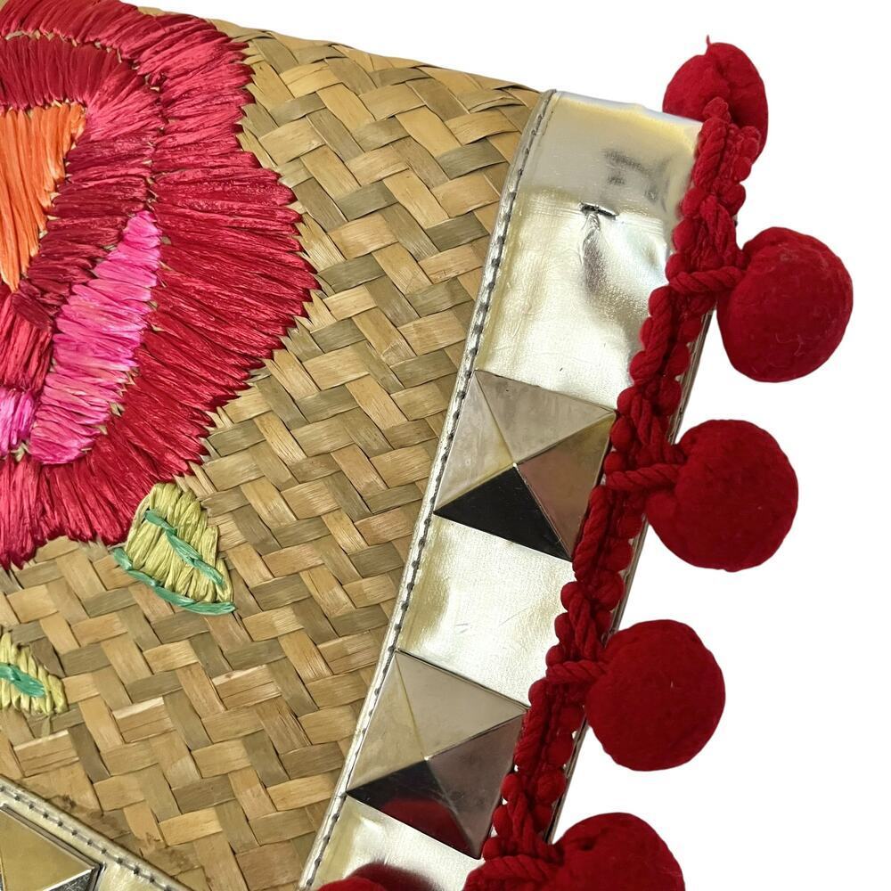 Betsey Johnson Betseyville Playa de Betsey Studded Straw Pom-Pom Clutch Bag - Picture 9 of 11